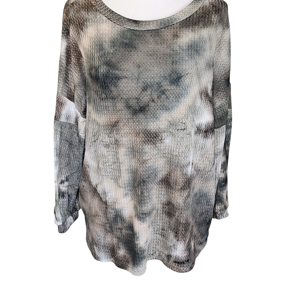 Peach Perfect 3/4 Sleeve Tie Dye Waffle Top Size‎ Large